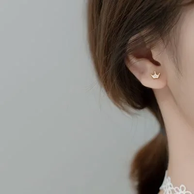 Bông Tai Bạc Nữ Cỡ Nhỏ Mini đính đá CZ Hình Vương Miện LILI 215966 2