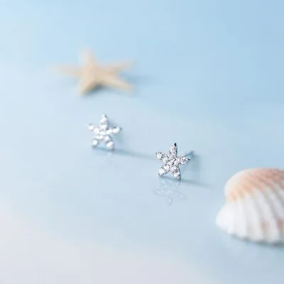 Bông Tai Bạc Nữ Cỡ Nhỏ Mini đính đá CZ Ngôi Sao 5 Cánh LILI 363144 2