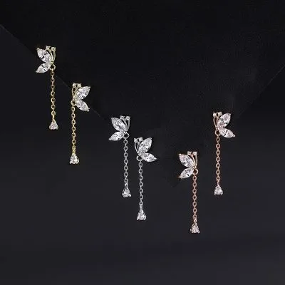 Bông Tai Bạc Nữ đính đá CZ đôi Bướm Xinh LILI 612577 2