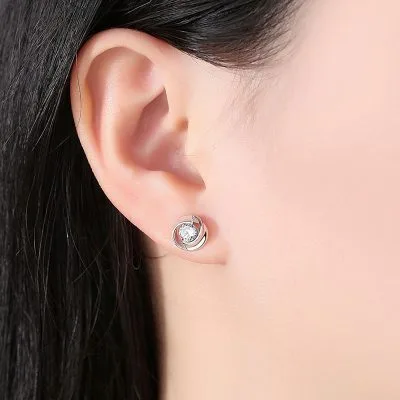 Bông Tai Bạc Nữ đính đá CZ Hình Bông Hoa Hồng Rose LILI 612189 4