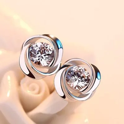 Bông Tai Bạc Nữ đính đá CZ Hình Bông Hoa Hồng Rose LILI 612189 6