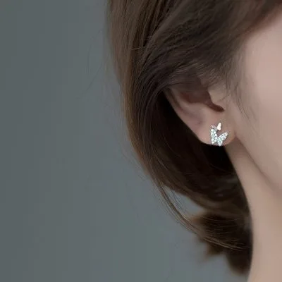 Bông Tai Bạc Nữ đính đá CZ Hình Cặp Bướm Xinh LILI 822611 3