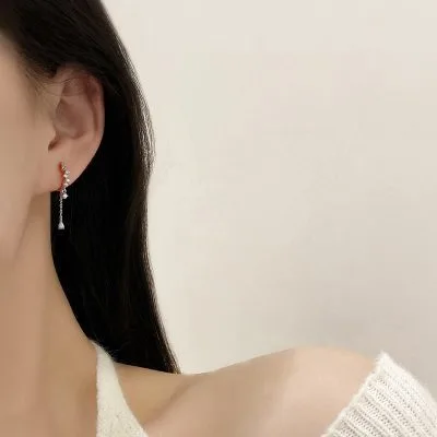 Bông Tai Bạc Nữ đính đá CZ Tròn Dạng Chuỗi Xích LILI 192154 3