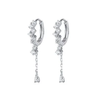 Bông Tai Bạc Nữ đính đá CZ Tròn Dạng Chuỗi Xích LILI 192154 5