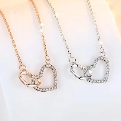 Dây Chuyền Bạc Nữ đính đá CZ Cặp Trái Tim đôi LILI 636998 1