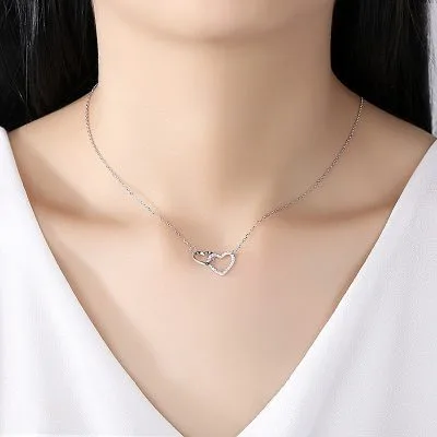 Dây Chuyền Bạc Nữ đính đá CZ Cặp Trái Tim đôi LILI 636998 4