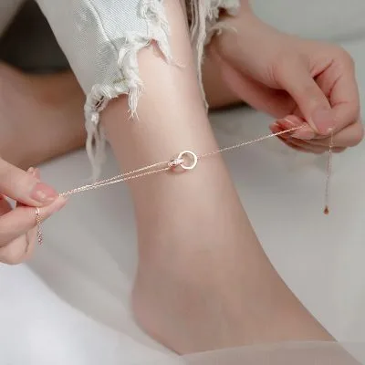 Lắc Chân Bạc Nữ đính đá CZ Hình Nhẫn đôi Ivor LILI 475713 3