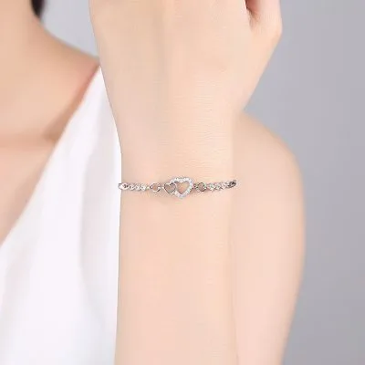 Lắc Tay Bạc Nữ đính đá CZ Cặp Trái Tim Alvin LILI 267729 3
