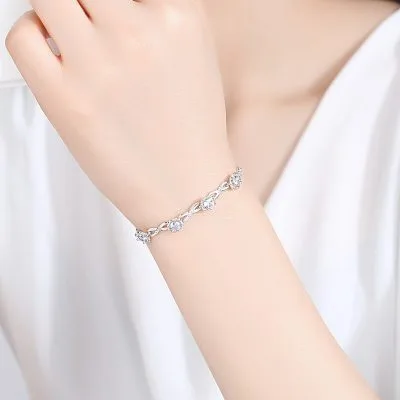 Lắc Tay Bạc Nữ đính đá CZ Chuỗi Hoa Mai Vô Cực LILI 196734 3