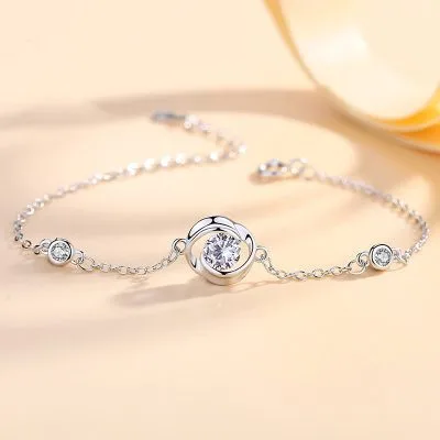 Lắc Tay Bạc Nữ đính đá CZ Hình Bông Hoa Hồng LILI 787759 1