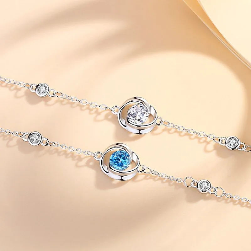Lắc Tay Bạc Nữ đính đá CZ Hình Bông Hoa Hồng LILI 787759 2