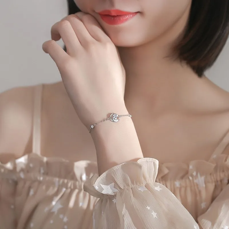 Lắc Tay Bạc Nữ đính đá CZ Hình Bông Hoa Hồng LILI 787759 3