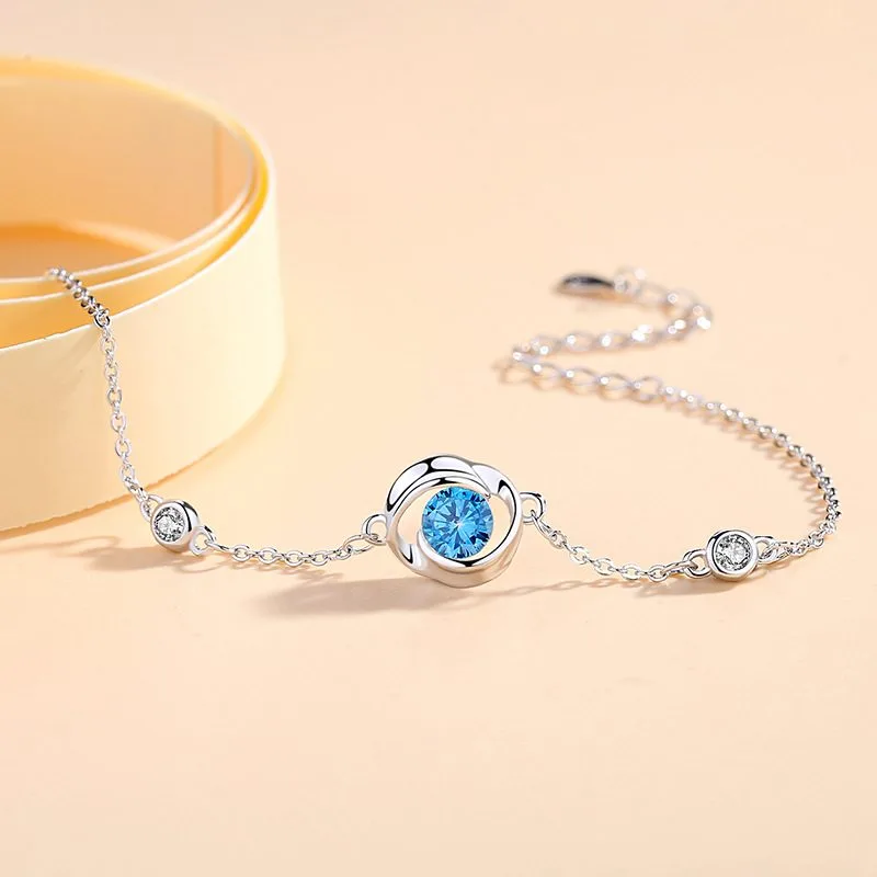 Lắc Tay Bạc Nữ đính đá CZ Hình Bông Hoa Hồng LILI 787759 5