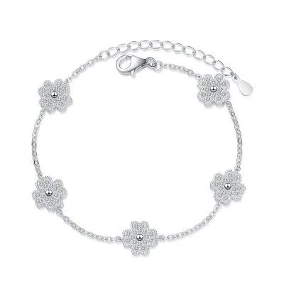 Lắc Tay Bạc Nữ đính Kim Cương Moissanite Cỏ 4 Lá LILI 166699 5