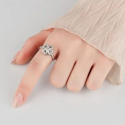 Nhẫn Bạc Nữ Mạ Vàng Dạng Xoay đính đá CZ Cỏ 4 Lá Victory LILI 482977 31