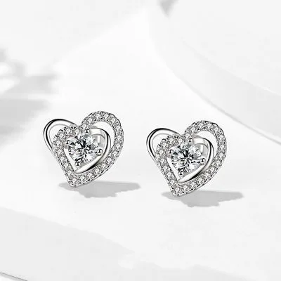 Bông Tai Bạc Nữ đính đá CZ Hình Trái Tim Jezebel LILI 494623 1