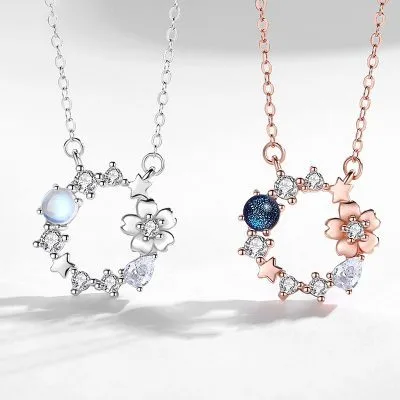 Dây Chuyền Bạc Nữ đính Pha Lê Aurora Hình Vòng Hoa Audrey LILI 628865 1