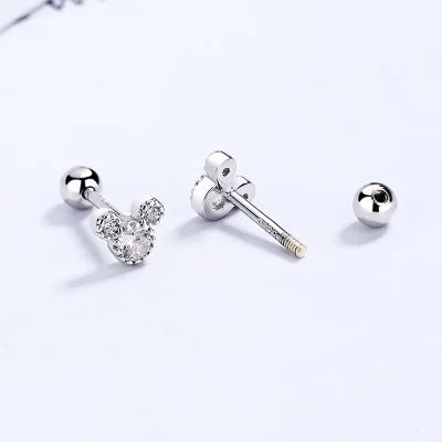 Khuyên Tai Bạc Nữ đính đá CZ Chuội Mickey LILI 428424 2