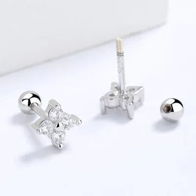 Khuyên Tai Bạc Nữ đính đá CZ Hình Bông Hoa Nhỏ LILI 331131 2