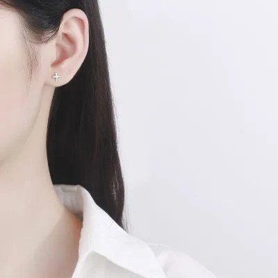 Khuyên Tai Bạc Nữ đính đá CZ Hình Chữ T, Thánh Giá LILI 441577 1