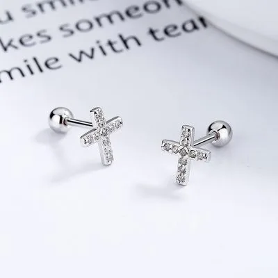 Khuyên Tai Bạc Nữ đính đá CZ Hình Chữ T, Thánh Giá LILI 441577 4