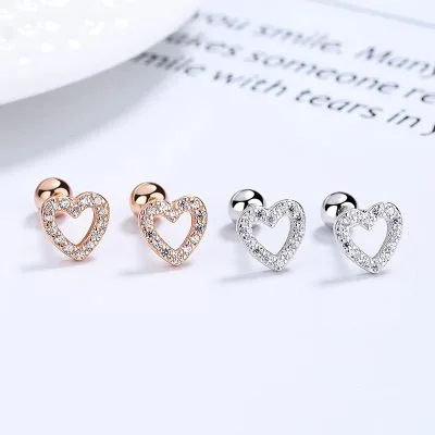 Khuyên Tai Bạc Nữ đính đá CZ Hình Trái Tim Martha LILI 836419 1