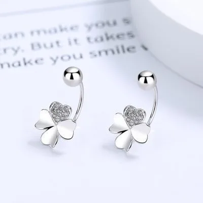 Khuyên Tai Bạc Nữ Kiểu Chữ C Hình Cỏ 4 Lá Vera LILI 256684 2