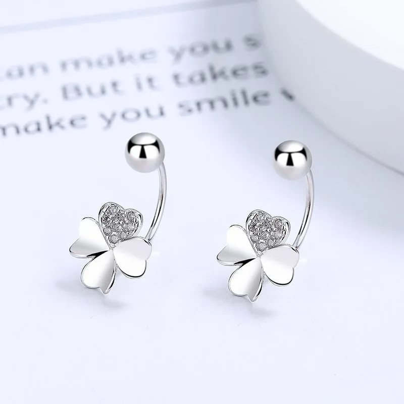 Khuyên Tai Bạc Nữ Kiểu Chữ C Hình Cỏ 4 Lá Vera LILI 256684 2