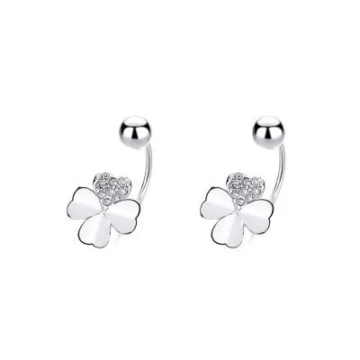 Khuyên Tai Bạc Nữ Kiểu Chữ C Hình Cỏ 4 Lá Vera LILI 256684 3