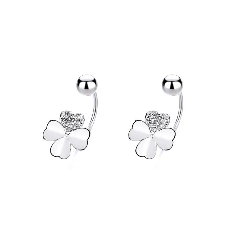 Khuyên Tai Bạc Nữ Kiểu Chữ C Hình Cỏ 4 Lá Vera LILI 256684 3