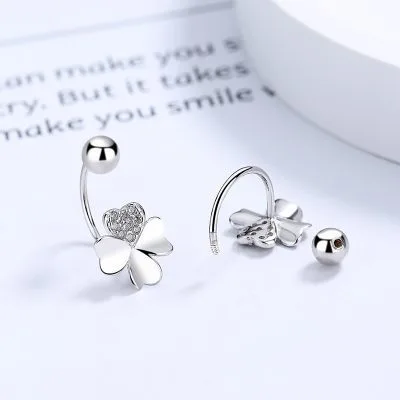 Khuyên Tai Bạc Nữ Kiểu Chữ C Hình Cỏ 4 Lá Vera LILI 256684 4