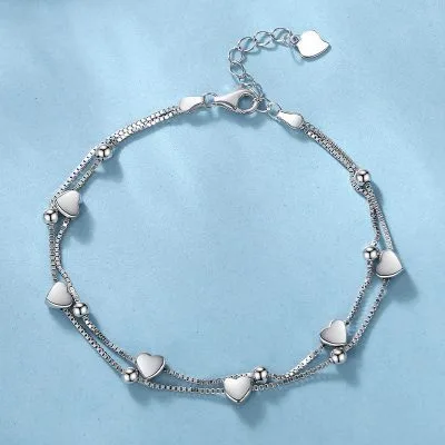 Lắc Tay Bạc Nữ 2 Tầng Dạng Chuỗi Hạt Hình Trái Tim LILI 562964 5
