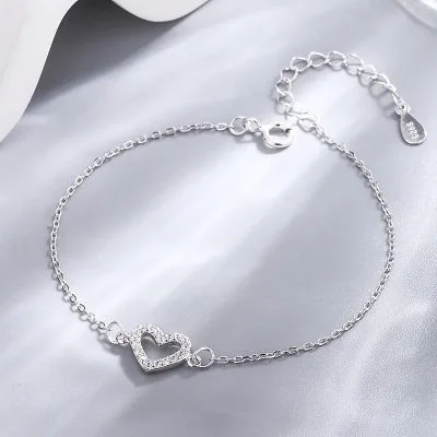 Lắc Tay Bạc Nữ đính đá CZ Hình Trái Tim Lani LILI 926369 2