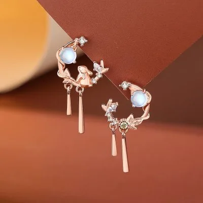 Bông Tai Bạc Nữ đính đá CZ Hình Thỏ Ngắm Trăng LILI 924964 3