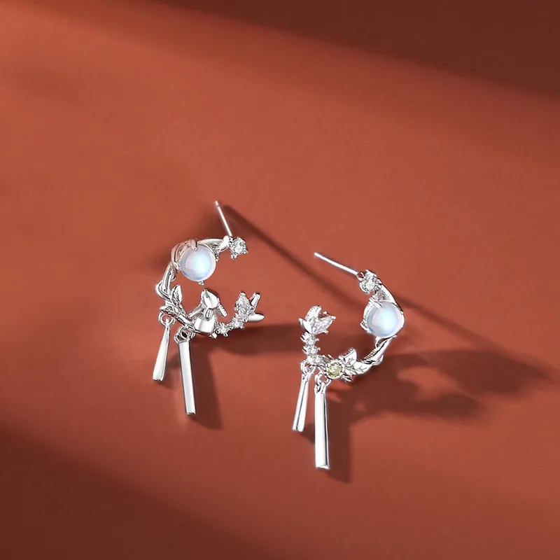 Bông Tai Bạc Nữ đính đá CZ Hình Thỏ Ngắm Trăng LILI 924964 4