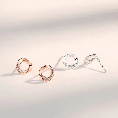 Bông Tai Bạc Nữ đính đá CZ Hình Tròn Phedra LILI 168392 1
