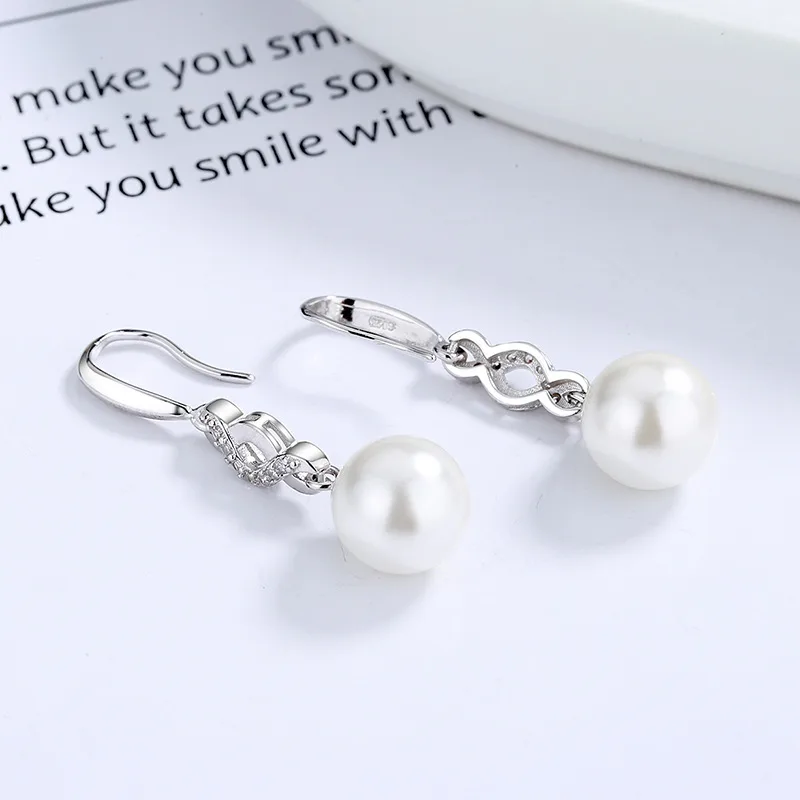 Bông Tai Bạc Nữ đính đá CZ, Ngọc Trai Fidelma LILI 285761 2