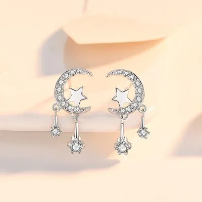 Bông Tai Bạc Nữ đính đá CZ Trăng Sao LILI 223474 4