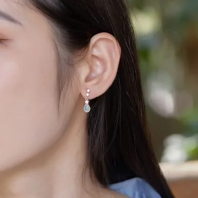 Bông Tai Bạc Nữ Tròn đính đá Opal Hình Giọt Nước LILI 124233 1