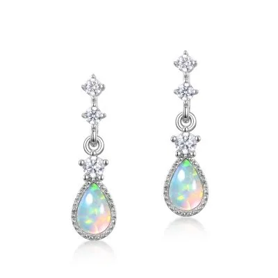 Bông Tai Bạc Nữ Tròn đính đá Opal Hình Giọt Nước LILI 124233 4