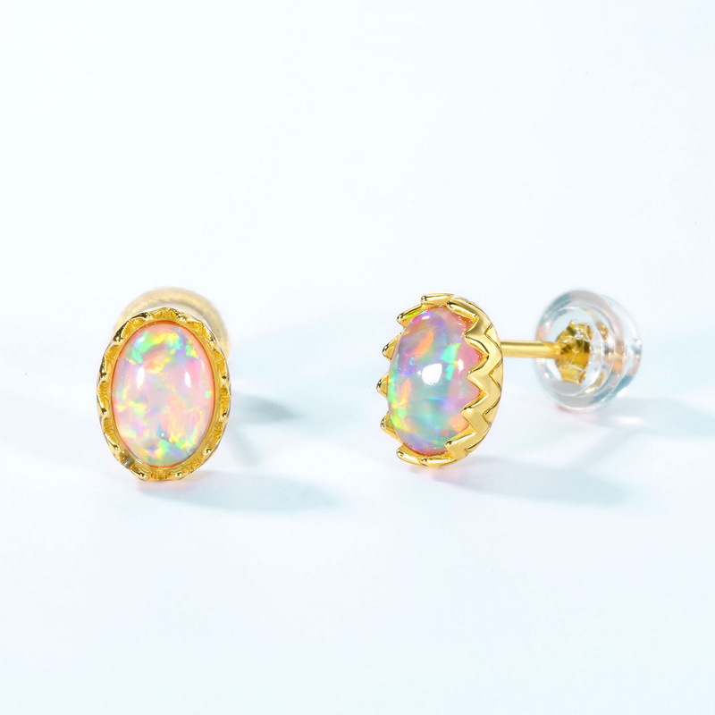 Bông Tai Bạc Nữ Tròn đính đá Opal Hình Quà Trứng LILI 738399 2