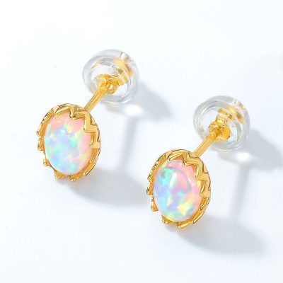 Bông Tai Bạc Nữ Tròn đính đá Opal Hình Quà Trứng LILI 738399 3