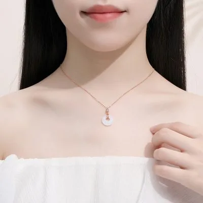 Dây Chuyền Bạc Nữ đính đá CZ, Chalcedony Hình Kim Tiền, Tròn đồng điếu LILI 832198 3