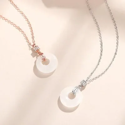 Dây Chuyền Bạc Nữ đính đá CZ, Chalcedony Hình Kim Tiền, Tròn đồng điếu LILI 832198 6