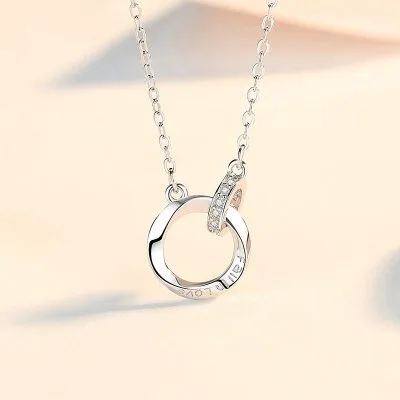 Dây Chuyền Bạc Nữ đính đá CZ Dạng Nhẫn đôi Fall In Love LILI 748855 7
