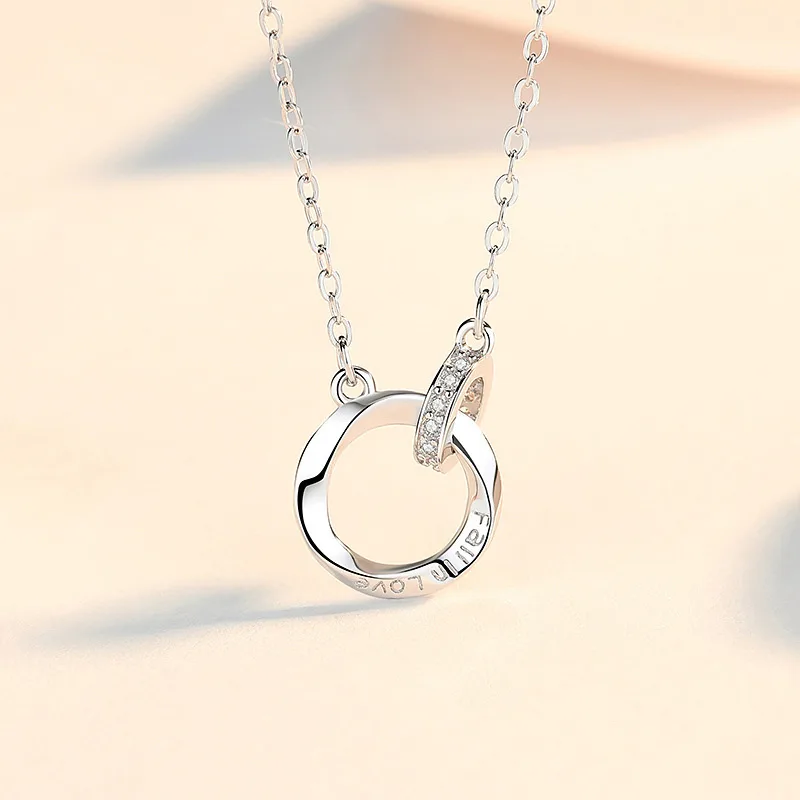 Dây Chuyền Bạc Nữ đính đá CZ Dạng Nhẫn đôi Fall In Love LILI 748855 7