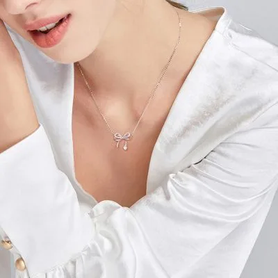 Dây Chuyền Bạc Nữ đính đá CZ Hình Chiếc Nơ Cute LILI 199979 5