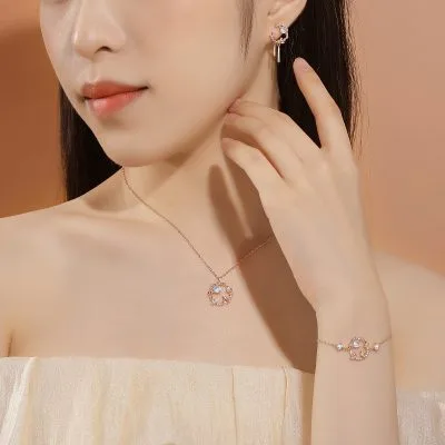 Dây Chuyền Bạc Nữ đính đá CZ Hình Thỏ Ngắm Trăng LILI 899188 2