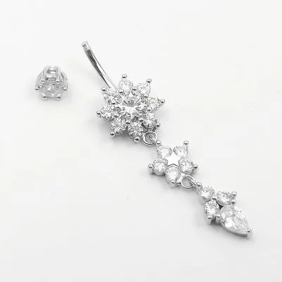Khuyên Rốn Bụng Bạc Nữ đính đá CZ Hình Bông Hoa Thekla LILI 589235 4