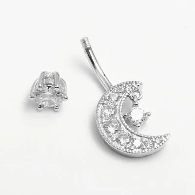 Khuyên Rốn Bụng Bạc Nữ đính đá CZ Hình Trăng Sao LILI 13944 2